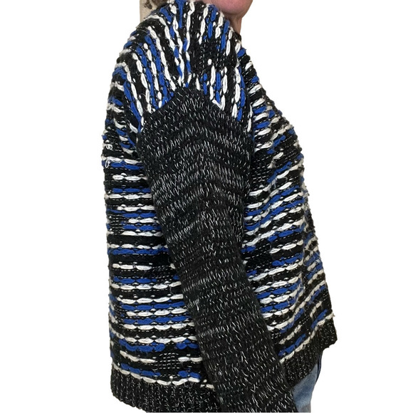 SILVIAN HEACH Crewneck Sweater Boxy Oversized Knit Woven Bouclé Black White Blue - Picture 13 of 14
